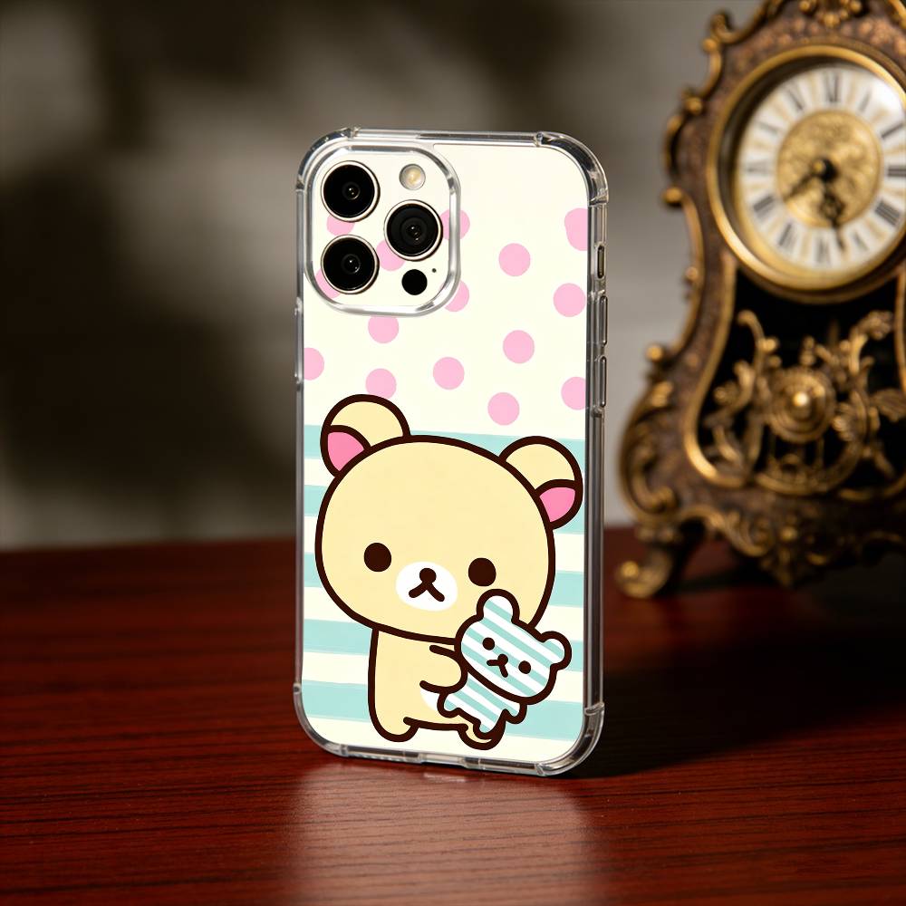 Cute R-Relax B-Bear Phone Case For iPhone17,16,15,14,13Pro Max,us,Soft Silicone Transparent Cover