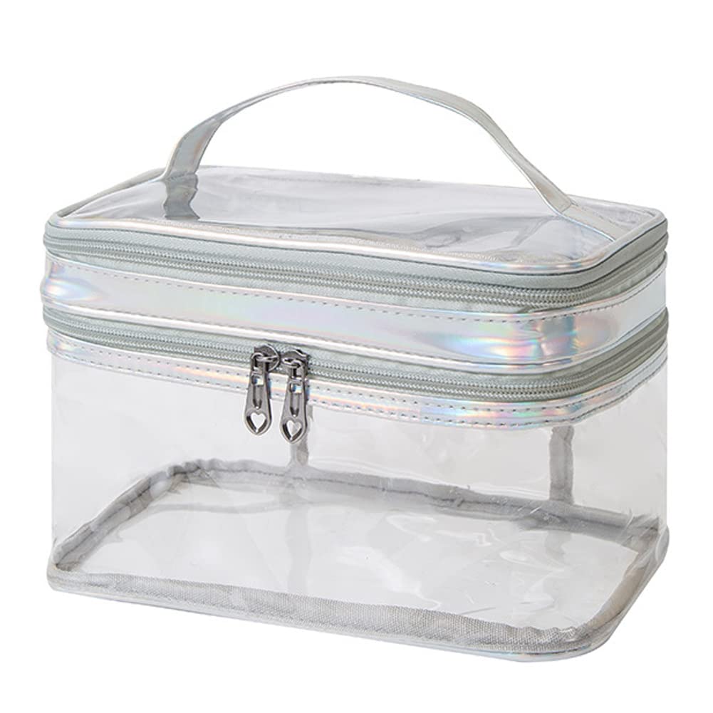 GPT Vanity Large with Vinyl Spa Cosmetic Silver [Suitcase Company] Pouch, Clear, Capacity, Double-Layer, Handle, Cosmetic/Makeup Pouch, Bag, Storage,