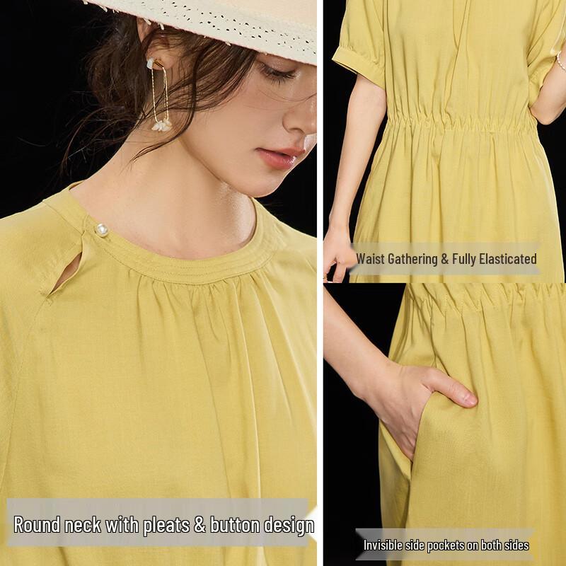 Elegant Tencel Pleated Midi Dress for Women