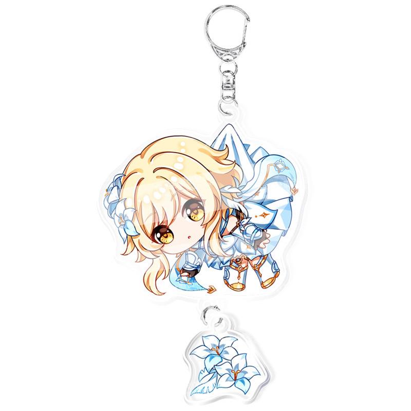 Game Genshin Impact Keychains Acrylic Model School Bag Jewelry Keychian Metal Holder Key Ring For Children Girl Men Accessories