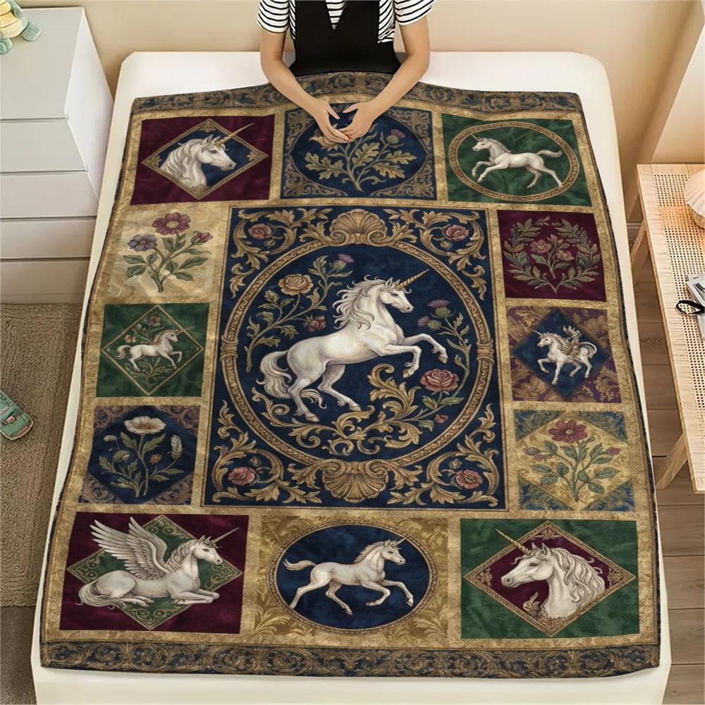 Unicorn Animal Print Flannel Blanket, High quality Comfortable for All Seasons, Home Decor, Warmth and Comfort, Perfect for Christmas Gifts139