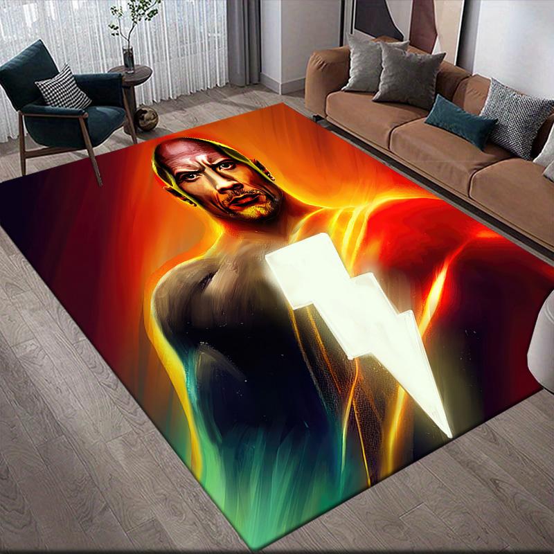Black Adam anti-slip rug, rectangular carpet for living room, bedroom, sofa and game area