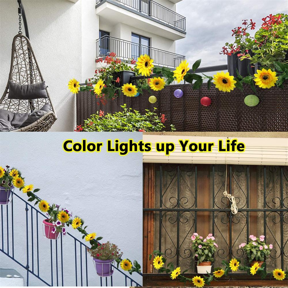 2M 20LED Sunflower String Lights Artificial Green Leaf Fairy Lights Holiday Garland For Garden Wedding Party Home Decoration