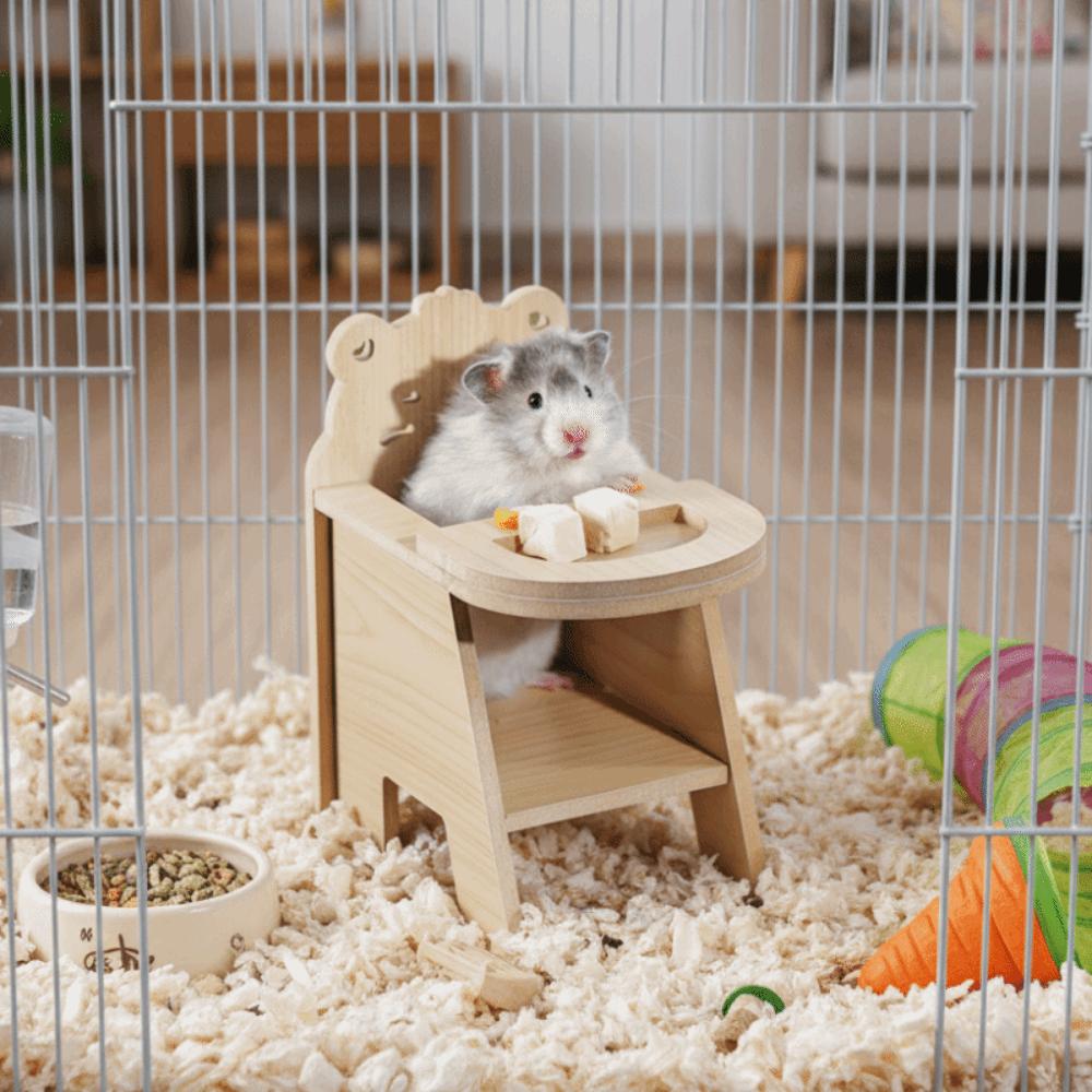 Hamster Fun Toys Cartoon Hamster Dining Chair Detachable with Tray Wooden Hamster Chair Handmade Mini Feeding Chair Photo Props