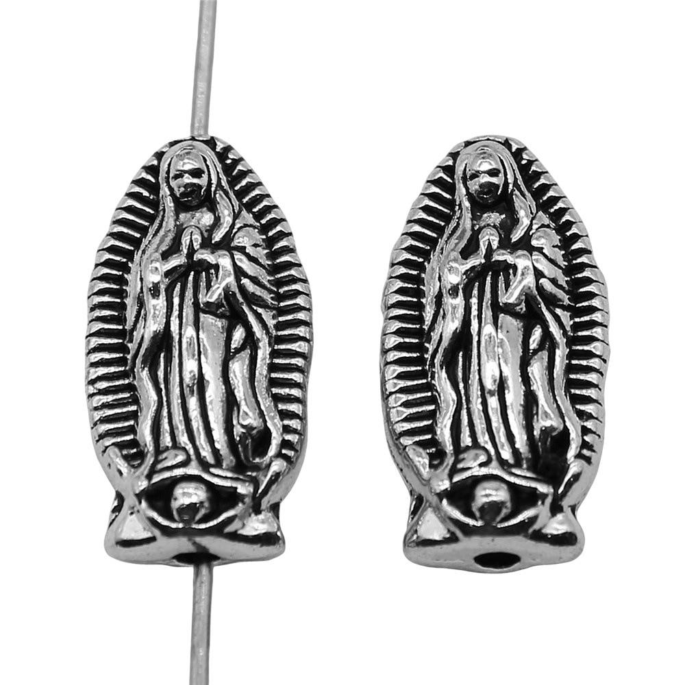 

10шт двусторонний мэри бусины бусины античное серебро цвет цинковый сплав 10X19mm