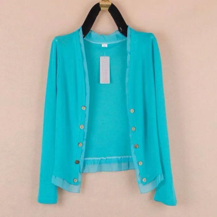 Women's Spring and Summer Solid Color Thin Simple Knit Sweater Long Sleeve Plus Size Button Sun Protection Outerwear