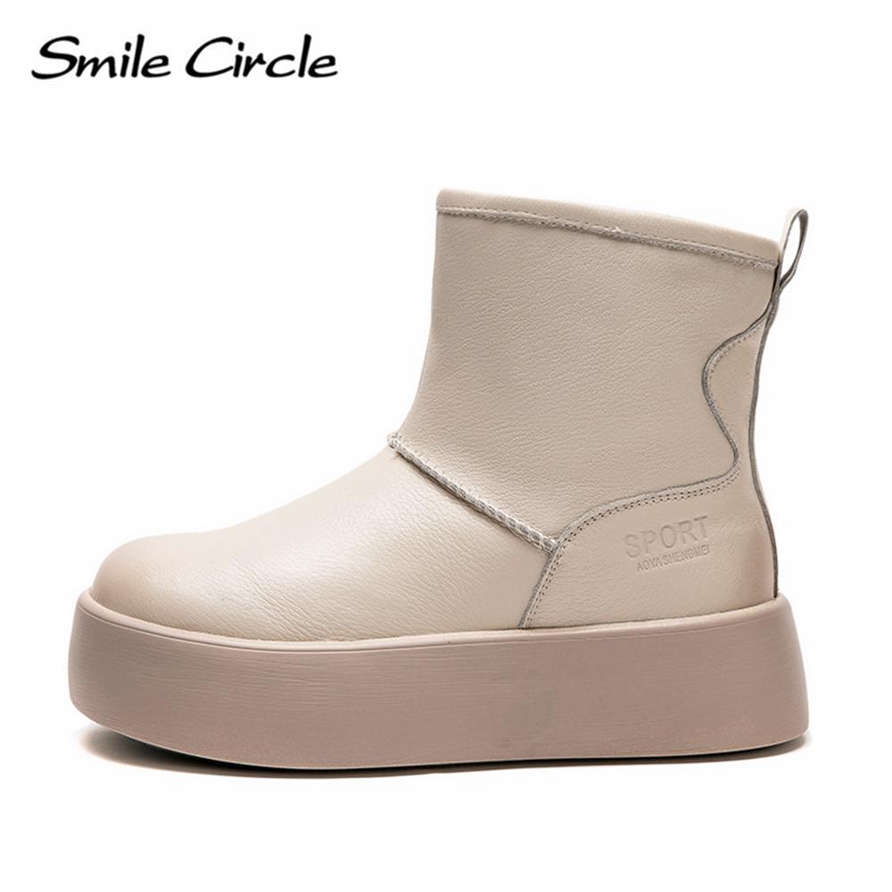 Damen-Schneestiefel aus echtem Leder, Plüsch, warm, Stiefel mit dicker Sohle, modisch, bequem, lässig