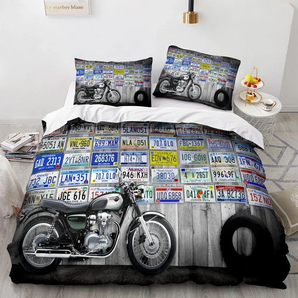 

3D Print New Classic motorcycle Bedding Set,Duvet Cover Comforter Bed Set Quilt Cover Pillowcase,King Queen Twin Size Boys Girls 135x200cm 2pcs