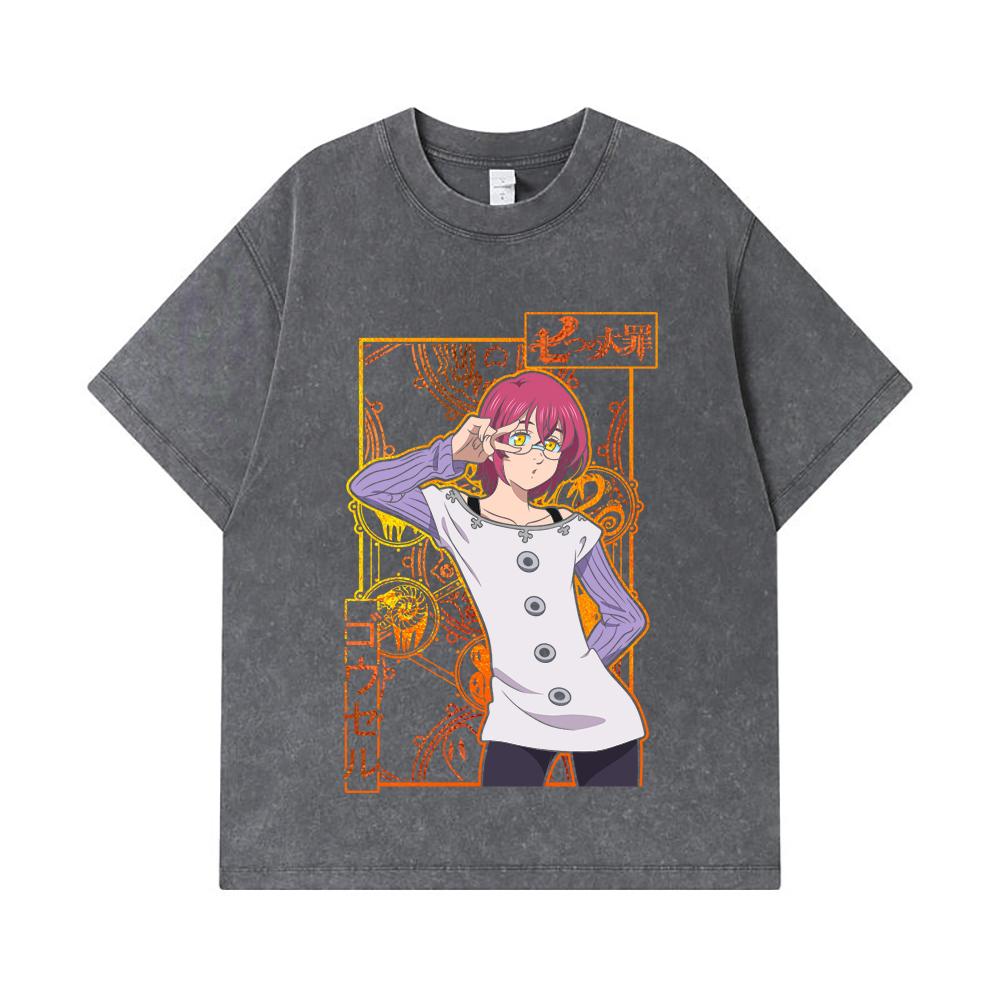 275 GSM Washed T-shirts 100% Cotton Seven Deadly Sins V11 Gowther Print Unisex Heavy Cotton T Shirt