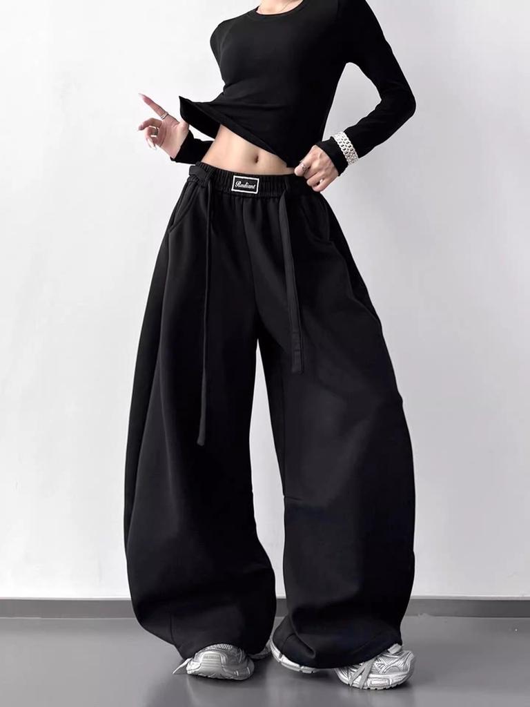 Unisex Retro Weite Beine Elastischer Bund Bodenlang Fließende Jogginghosen