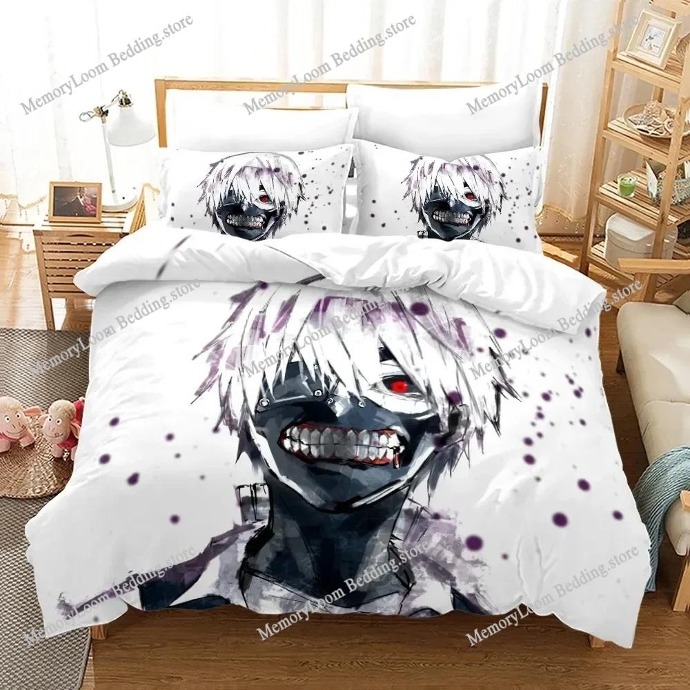 3D Imprimare Anime Tokyo Ghoul Set de lenjerie de pat Set pilotă Husă Pat Set Pilotă Husă Față de pernă Păturică King Queen Size Băieți Adult Lenjerie de pat