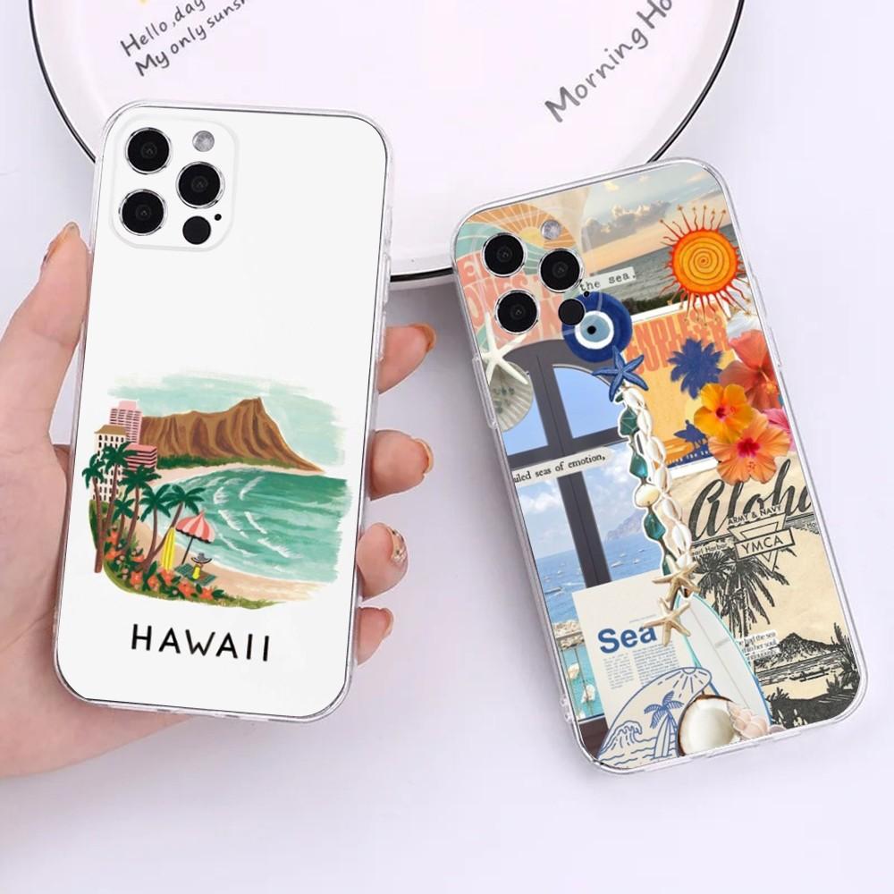 Hawaii Travel Seaside Phone Case For iPhone 15,14,13,12,11 Plus,Pro,Max,XR,XS,X,7,8 Plus,SE,Mini Transparent Silicone Soft