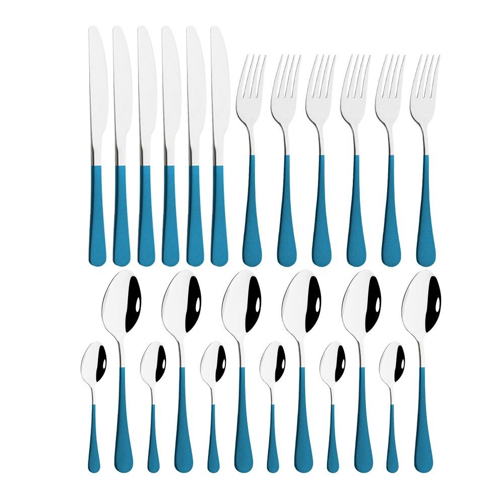 24Pcs/set Stainless Steel Dinner Black Gold Dinnerware Set Knife Fork Coffee Spoon Cutlery Set Kitchen Tableware Silverware Sets