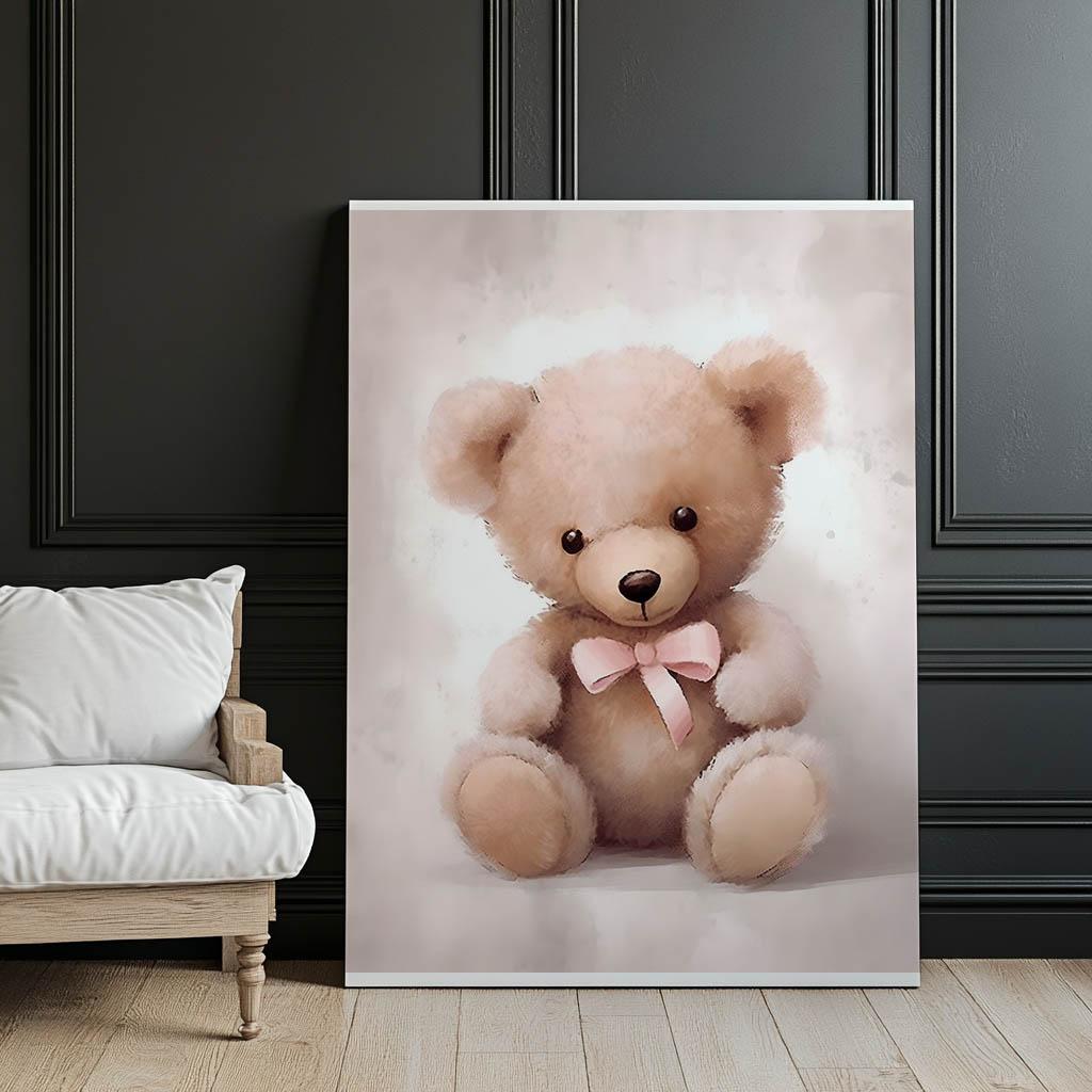 Miś Z Różową Kokardą Miś Z Różową Kokardą, 70X100 Cm, Bez Ramy, Papier Matowy 230 Gsm