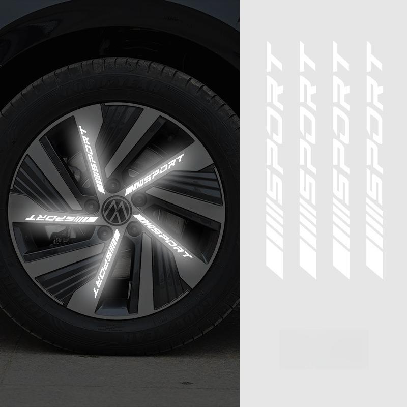 4Pcs Universal Reflective Rim Stripe Sticker,Car Wheel Night Safety Decorative Stripes,Sports Logo Reflective Stickers