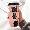 Pink Coffee Cup Holding Cup Small Capacity Girl Winter Hand Warmer Cup Ceramic with Silicone Lid Kitten Latte Cup