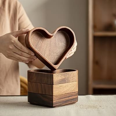 Heart Shaped Wooden Serving Plate Stackable Bone Plate Desktop Decoration Tableware for Nuts Dried Fruits Candy Tray