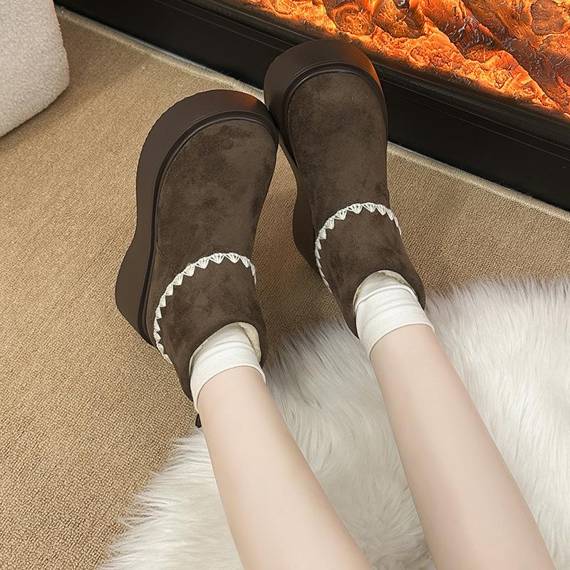 Women's fashion lightweight height-enhancing thick sole winter warm fur one snow boots plush lined non-slip casual sports cotton boots