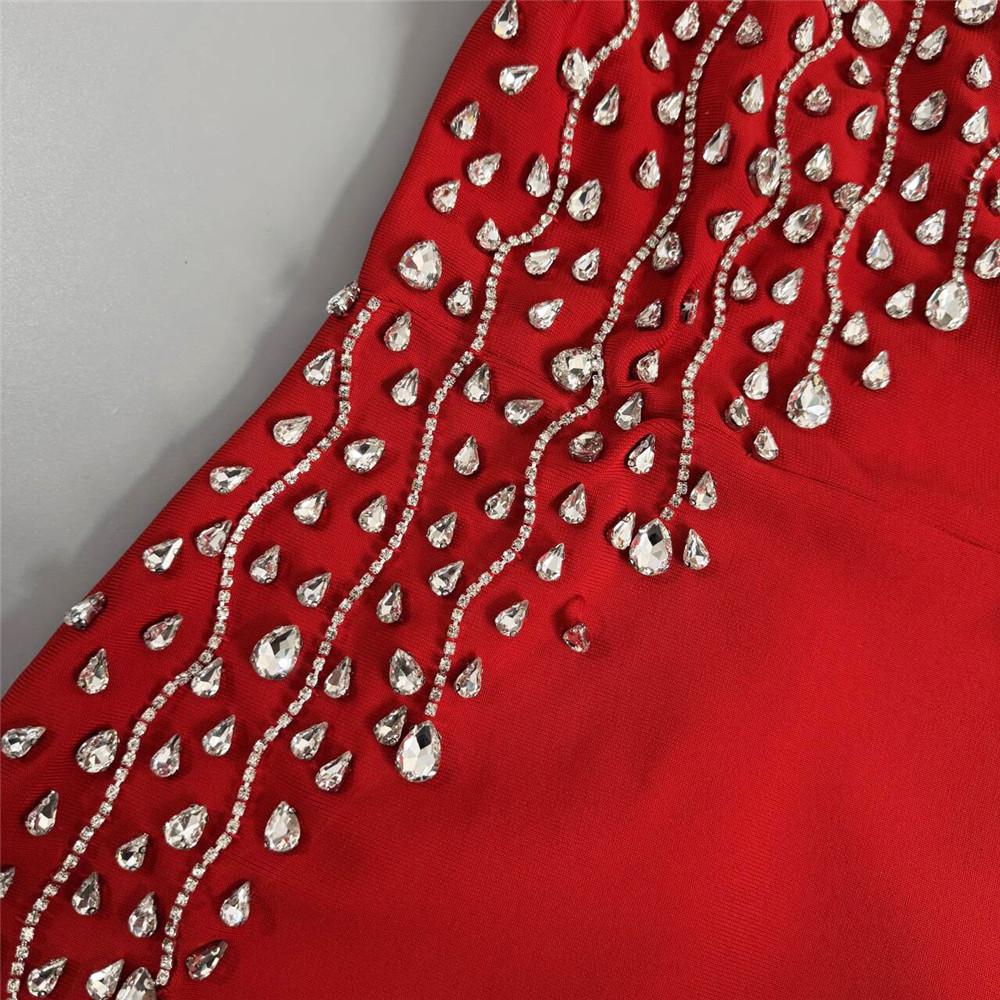 Elegant Hand-Beaded Long-Sleeve Bandage Evening Dress