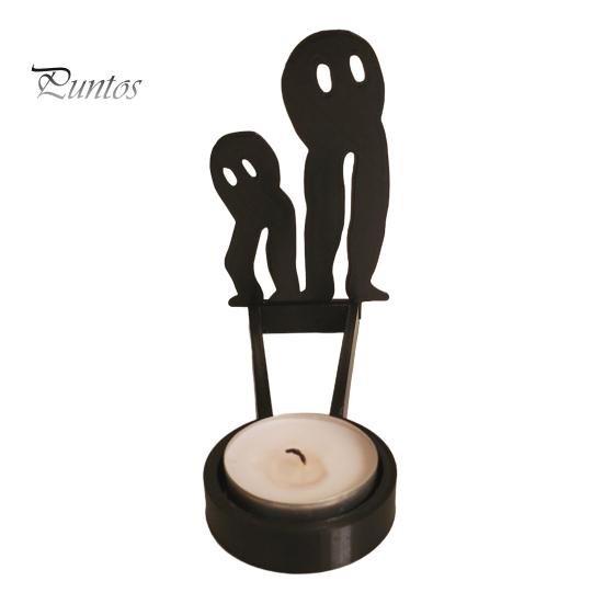 Halloween Candle Holder Metal Tealight Candle Holder with Scary Figure Silhouette Spooky Ghost Tealight Shadow Caster for Indoor Decor