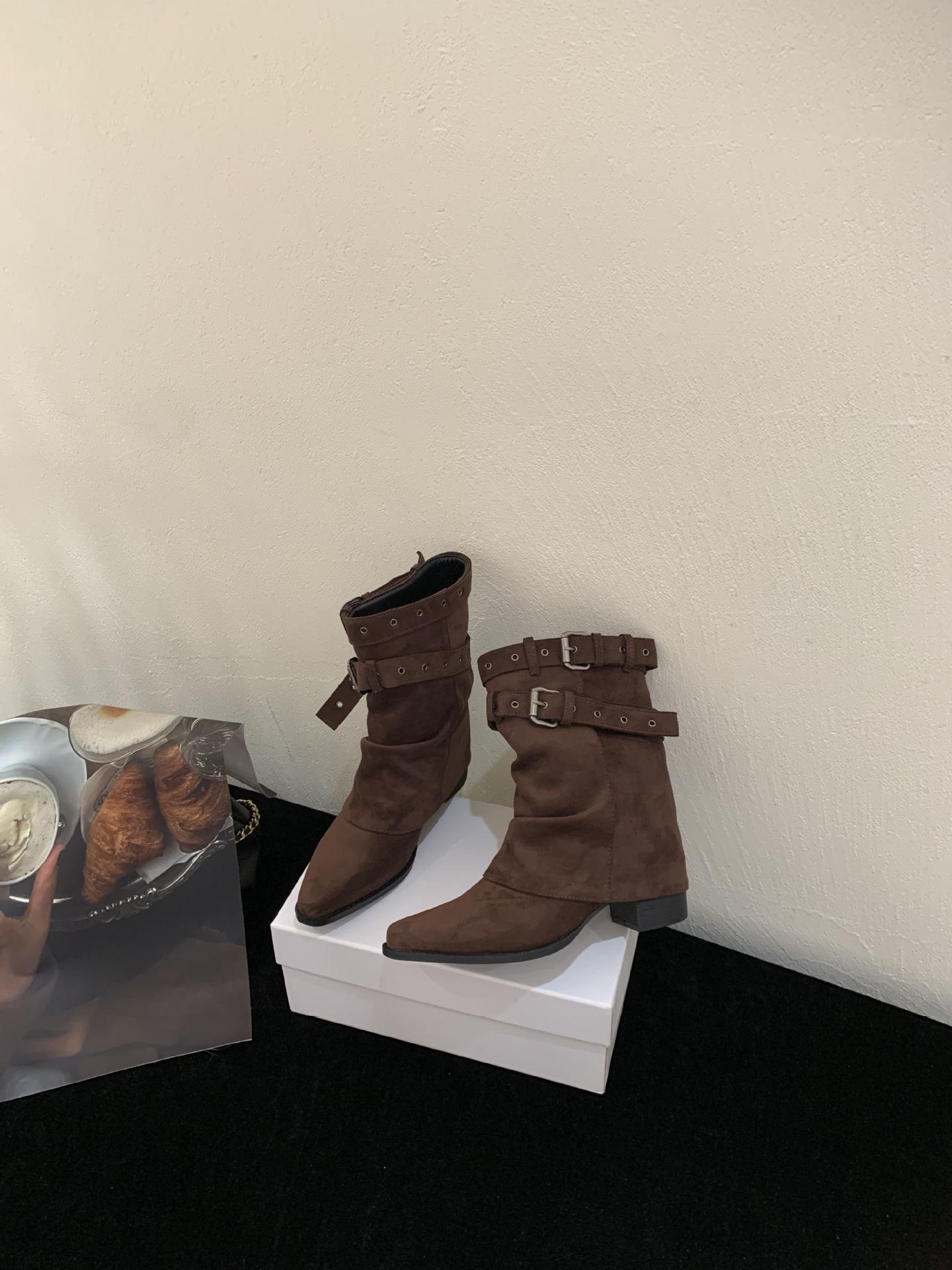 

Coarse Heel Pointed Pants Martin Boots Women s Boots 2025 Spring and Autumn Coffee Merad Western Cowboy Skinny Boots 39 кофейный