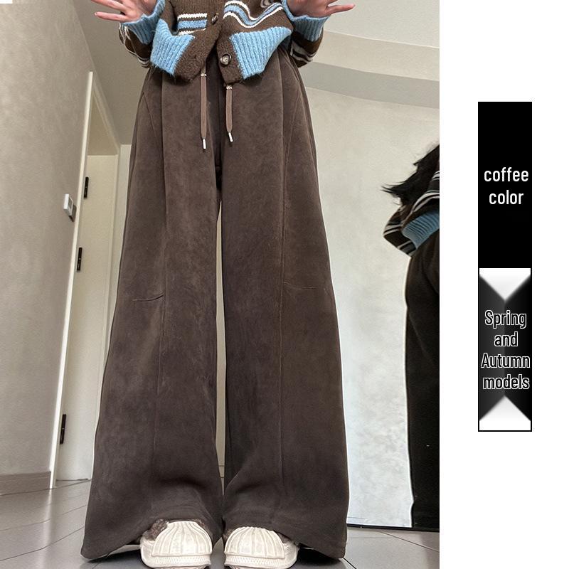 

Maternity Wide-Leg Corduroy Pants in Coffee, Autumn/Winter 2025, Loose-Fit Casual Sports, Plus Velvet for Slimming Comfort. 2XL