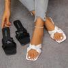 [Foreign Trade] French Temperament Satin One-word with Knotted Sandals, Summer and Korean Version Open-toed Flat Sandals