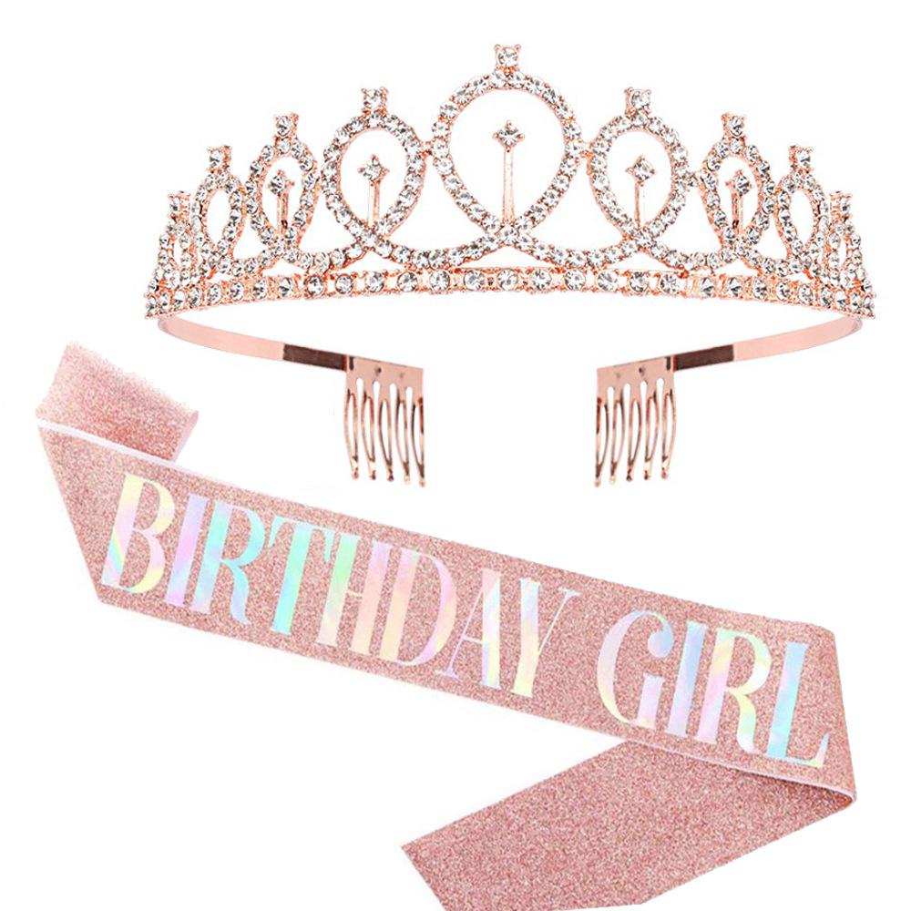 Set de Corona Brillante con Correa para el Hombro y Diadema para Niñas Cumpleañeras