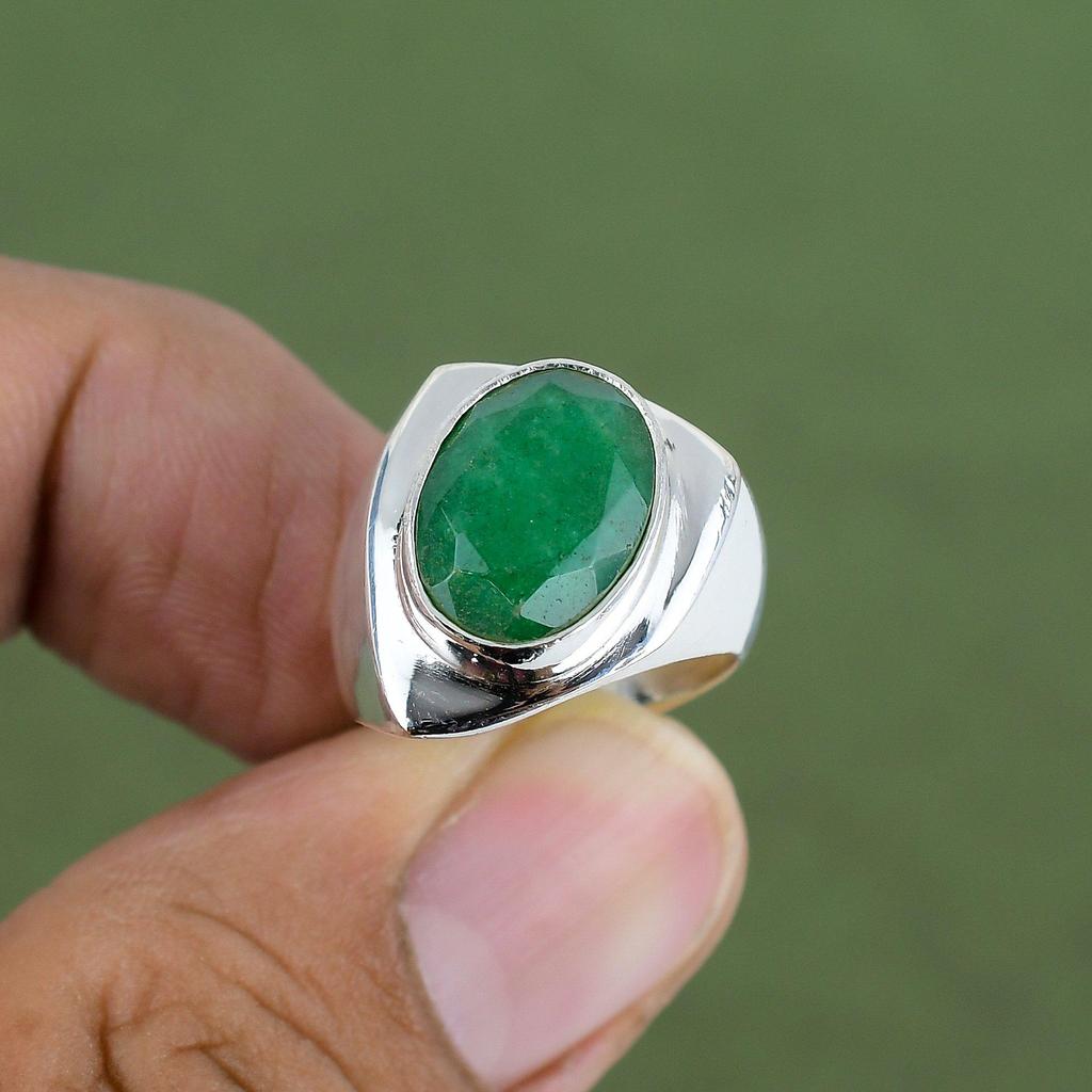 Facettierter Sambischer Smaragd Ring 925er Sterlingsilber Ring Handgefertigter Stilvoller Schmuck Natürlicher Edelstein Ring Jahrestagsgeschenk Erhältlich In Ringgröße