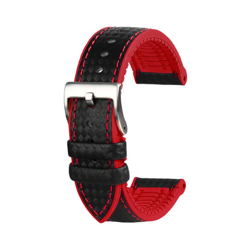 JEDEN 20mm 22mm dla zegarka Fossil Pasek z włókna węglowego i gumy dla Mido T-issot Zapięcie ze stali nierdzewnej Wodoodporny Łańcuszek do zegarka sportowego MN