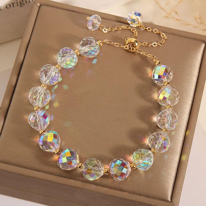 

CARLIDANA Fashion Colorful Artificial Austria Crystal Bracelet New Shiny Stone Beads Rope Chain Strand Bracelets for Women Party белый