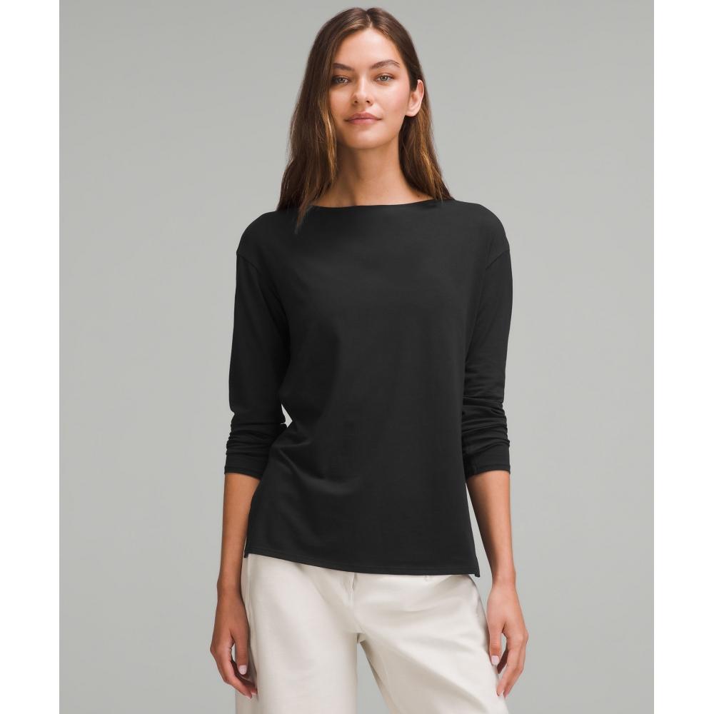 

Lululemon Relaxed Fit Boatneck Long Sleeve Shirt Black 8