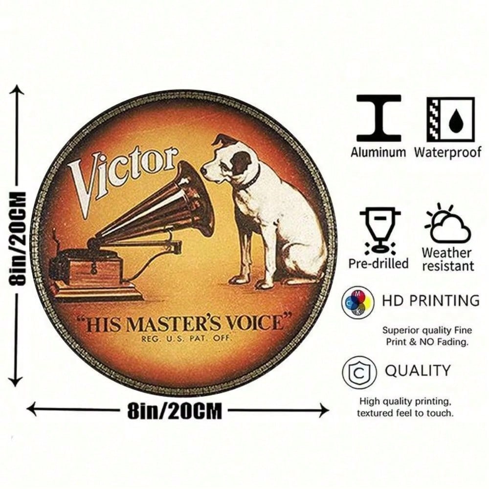 

Металлическая жестяная табличка His Master s Voice (Голос Хозяина) Винтажный патефон Собака Настенное искусство для декора домашнего бара разноцветный