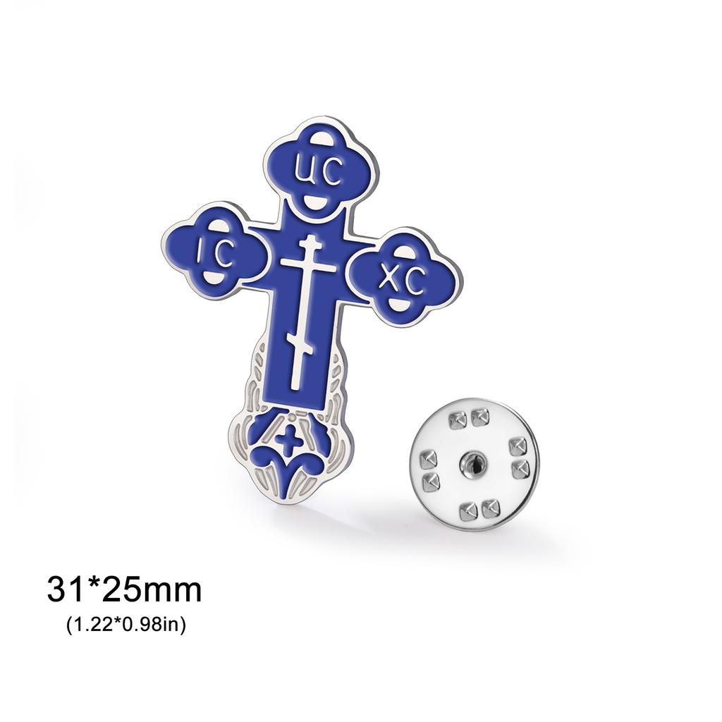 LIKGREAT Christian Cross Brooch for Women Men Enamel Drip Stainless Steel Pin Metal Badge Religious Gothic Jewelry Gift