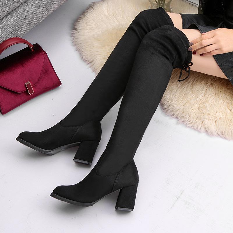 Korean Style Women's High Heel Chunky Suede Over-the-Knee Boots - New Fashion for 2026 Autumn/Winter