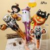 5/10 Pcs Halloween Balloons Party Decorations Cartoon Pumpkin Ghost Bat Aluminum Foil Balloon Handheld Stick Wrist Headband Kid