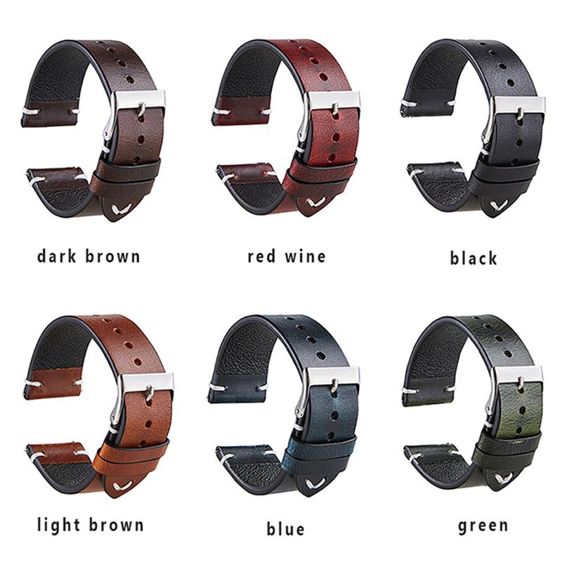 Quick Release Watchband Cowhide Watch Bracelet Leather Watch Strap Oil Wax Leather 18mm 20mm 22mm