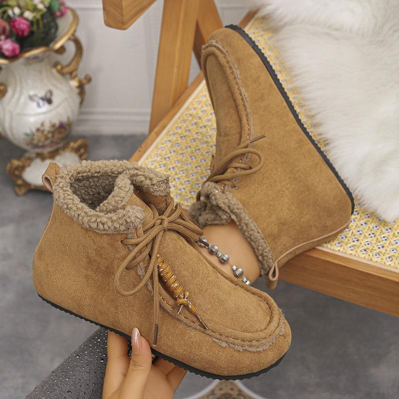 Lace-up Fleece Snow Boots 2025 Winter New Plus-size Warm Cotton Shoes for Women