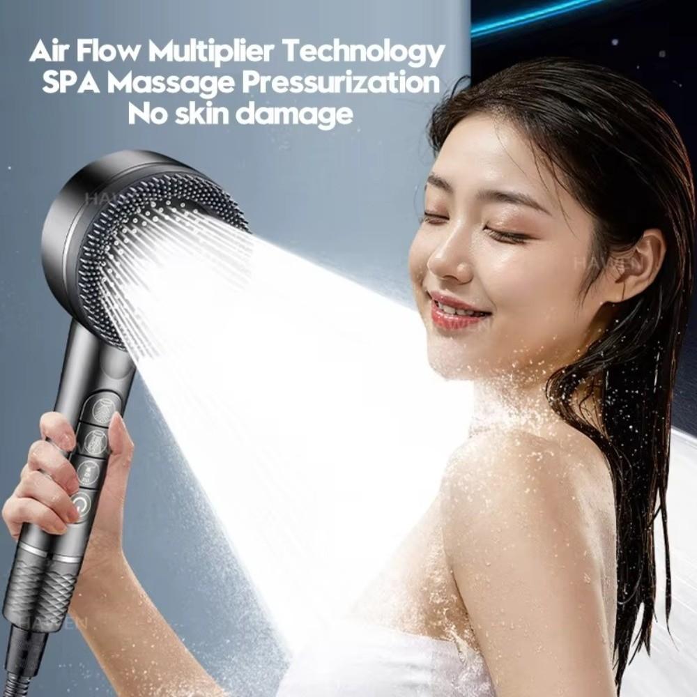 With Filter Shower Head One-Key Stop Water Massage Shower Head Rainfall  Bathroom Accessories