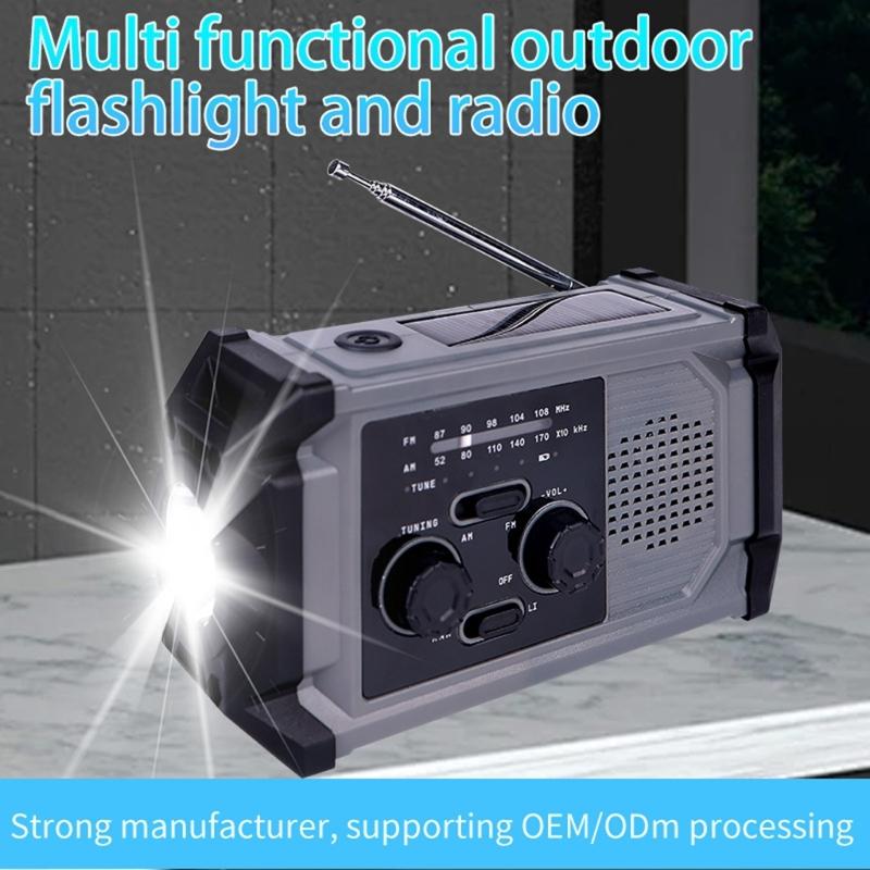 Hand Cranked Radio with LED Flashlight for Emergency AM FM Alert Portable Weather Radio 2000mAh Power Supply for Camping