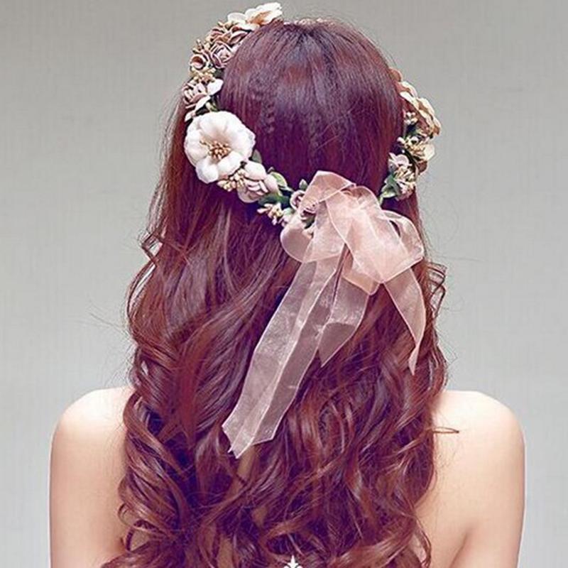 Bride Wedding Headband Boho Floral Headdress Flower Hairband Beach Party Crown