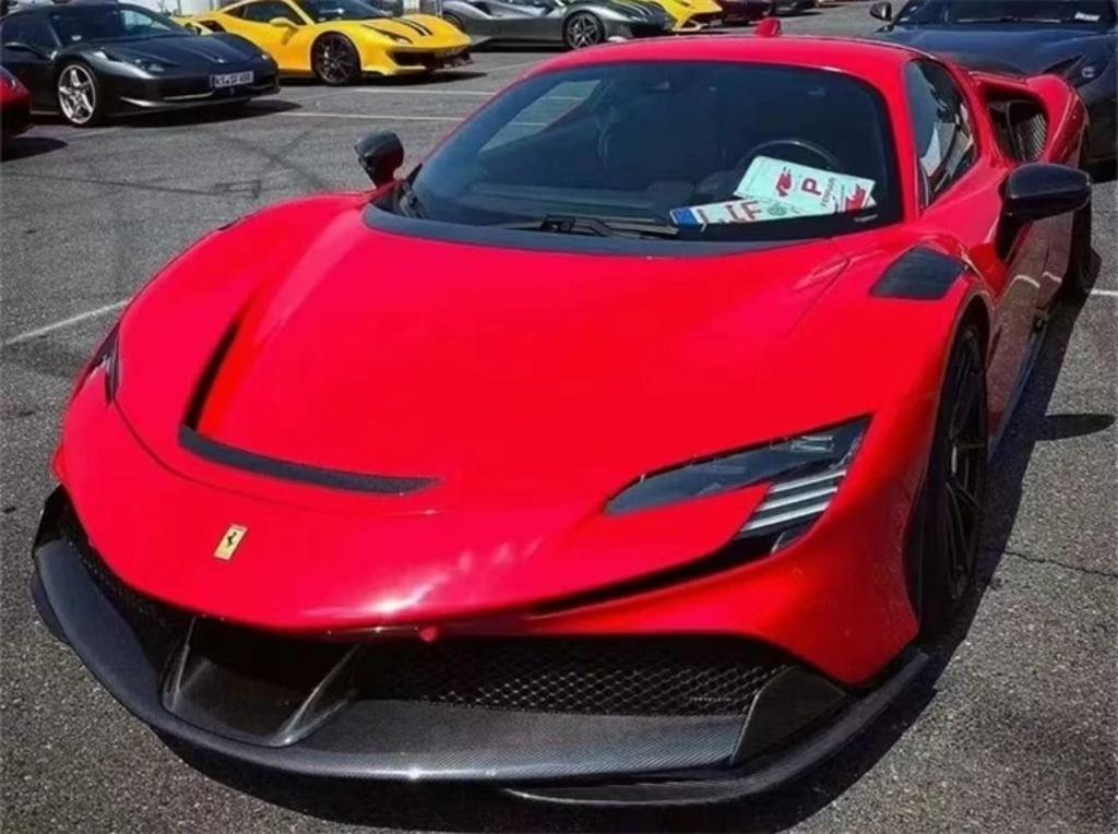 For Ferrari SF90 Real Dry Carbon Fiber Front Lip Front Bumper Lower Lip Under Air Intake Wrap Corner Spoiler Splitter Body Kit MQ1