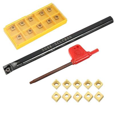 Utensili da Tornio Acciaio Barra di Alesatura 8mm S08K-SCLCR06 con 10 inserti CCMT060204