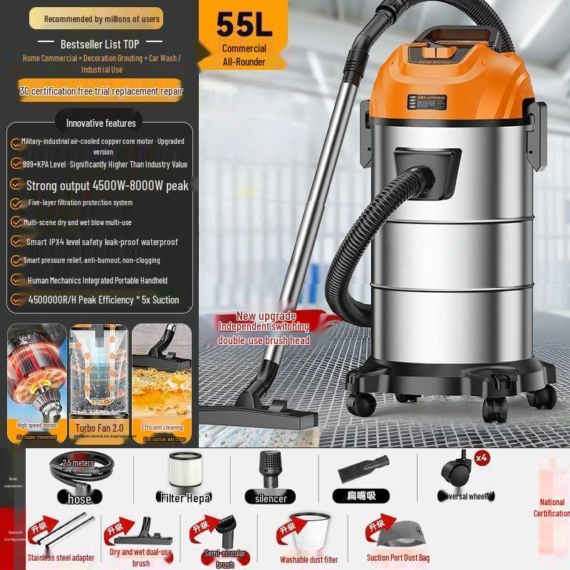 High-Power Industrial Vacuum Cleaner for Home, Car, and Carpet Cleaning