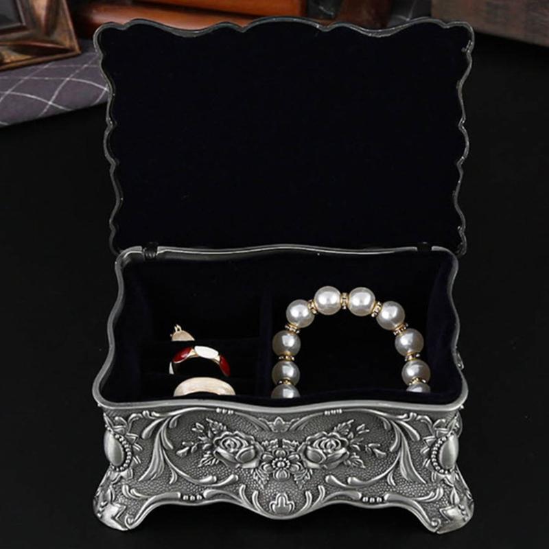 Antique Inspired Metal Jewelry Case With Egyptian Floral Designs Secure Storage for Earrings Rings Necklaces