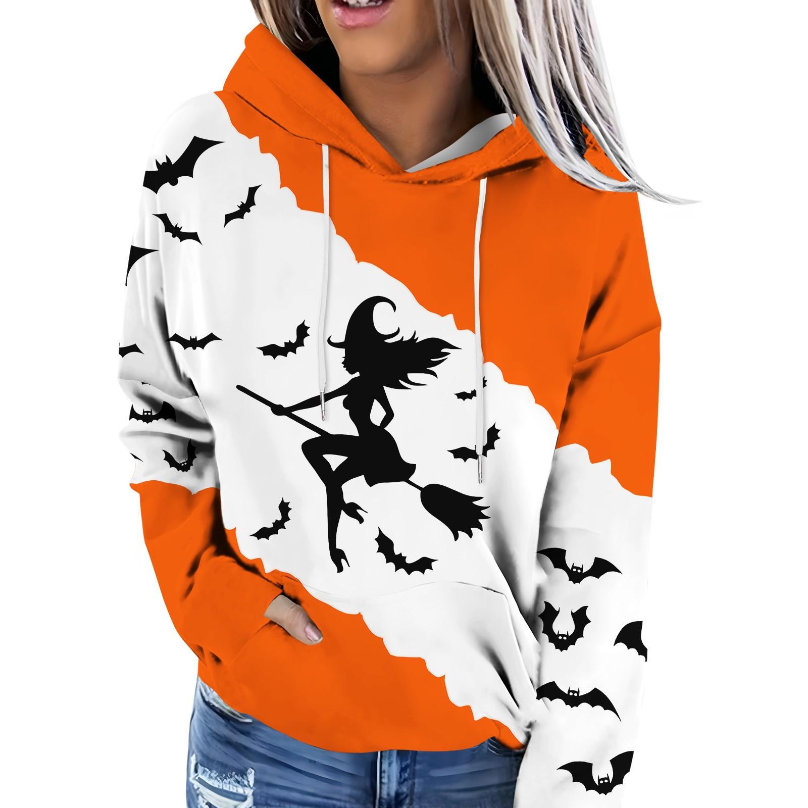 

Женская модная повседневная толстовка с капюшоном и длинным рукавом с принтом на Хэллоуин S