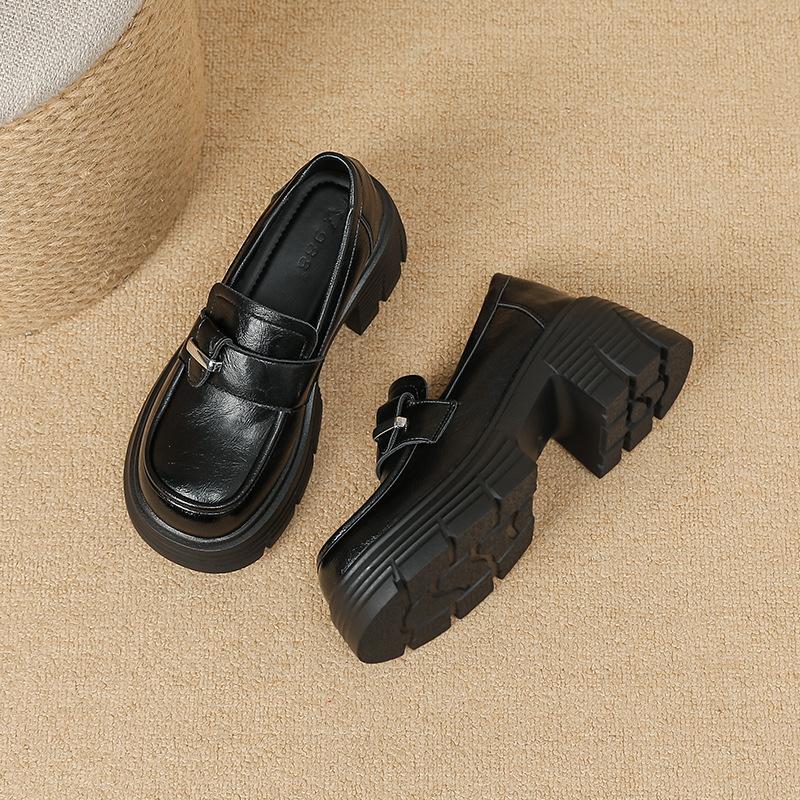 9266-23 British Style Heightened Platform Small Leather Shoes Women's 2025 Spring and Autumn New Versatile Retro Thick Heel Loafers