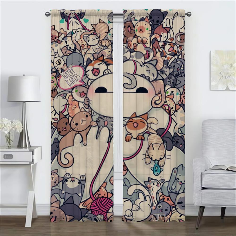 Blackout Kitchen Curtains for Bedroom Cute Illustration Window Curtain for Room 2 Panel Home Interior Curtains Partition Shades
