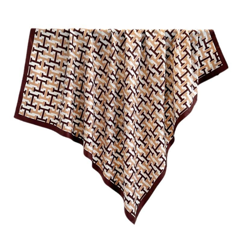 French Printed Fashion Scarf 91cm Large Square Scarf Letter H Twill Silk Headscarf Temperament Versatile Sunscreen Shawl Women