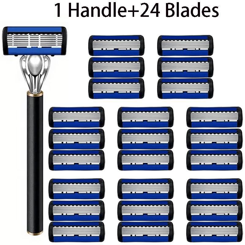 6-warstwowe ostrze do maszynki do golenia, klasyczne ostrze do maszynki do golenia wielokrotnego użytku, czarne wymienne ostrze do maszynki do golenia, bezpieczna męska maszynka do golenia manualna